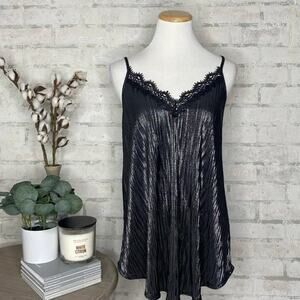Blu Pepper | Black Metallic Lace Camisole Tank Top